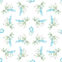 Floral seamless vector pattern. Delicate bouquets of small flowers and leaves on a white background for the design of home textiles, wallpaper, wrapping paper