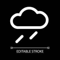 Light rain white linear ui icon for dark theme. Moderate rain. Precipitation and overcast. Vector line pictogram. Isolated user interface symbol for night mode. Editable stroke. Arial font used