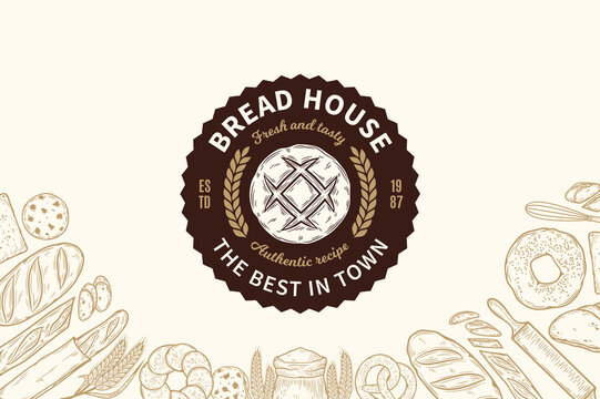Vector bakery or bread logo. Bakery design template for baked products branding and packaging. Vector bread illustrations
