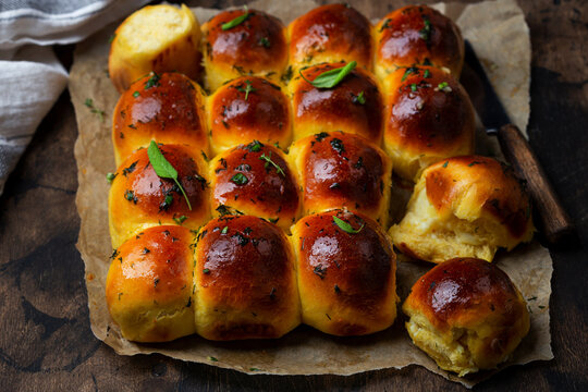 pampushka buns stuffed with mashed potatoes and cheese