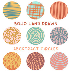 boho hand drawn abstract lines and strokes circles