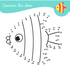 Connect the dots. Dot to dot by numbers activity for kids and toddlers. Children educational game. Draw tropic fish - 513494531