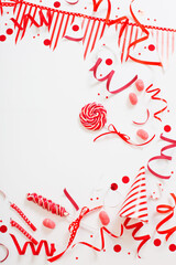 birthday background with red and white paper birthday decotations