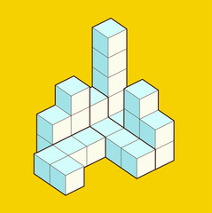 Crystal cube. 3D building block set. Isometric blocks. Abstract construction from isometric blocks tetris shapes. The concept of logical thinking, geometric shapes.