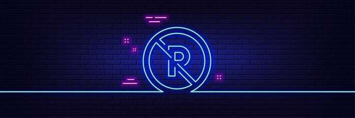 Neon light glow effect. No parking line icon. Car park not allowed sign. Transport garage symbol. 3d line neon glow icon. Brick wall banner. No parking outline. Vector