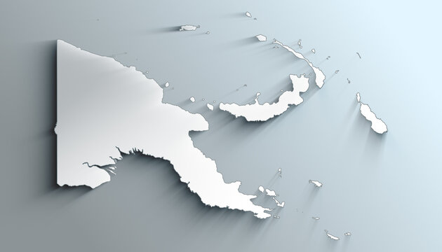 Modern White Map of Papua New Guinea With Shadow