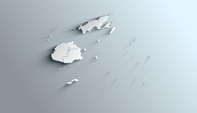 Modern White Map of Fiji with Provinces With Shadow
