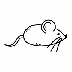 Cute mouse on white background. Vector doodle illustration. Coloring book for kids.