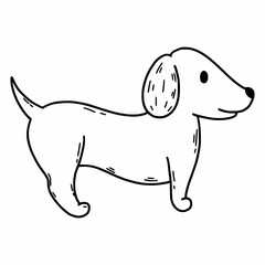 Cute dog on white background. Vector doodle illustration. Coloring book for children. Pet.