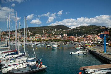 Fototapeta na wymiar Seaport of Lerici, Italy , with boats and yachts. City embankmen