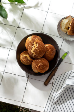 crispy Tiger wheat buns with cracked from cocoa powder