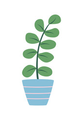 Fototapeta na wymiar Ficus in a flower pot. Vector illustration flower with leaves for room decoration.