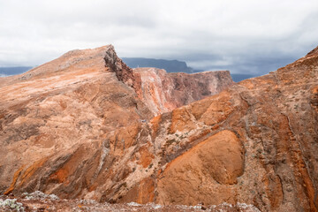 The magnificent dramatic landscape with the red desert dunes on the Ponta de São Lourenço (Saint Lourence cape) on Madeira island
