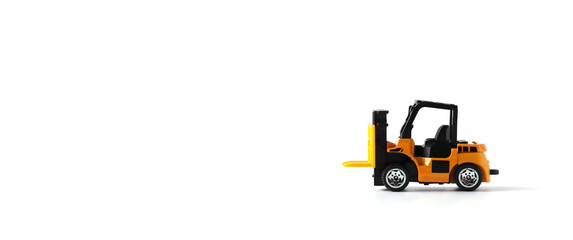 Mini yellow forklift truck isolated on white background, Copy space.