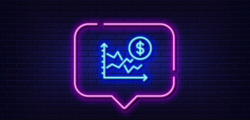 Neon light speech bubble. Dollar rates line icon. Currency exchange sign. Money trade symbol. Neon light background. Dollar rate glow line. Brick wall banner. Vector