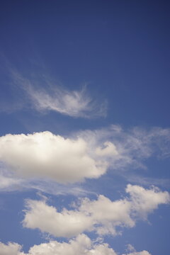 Summer background blue sky with white fluffy clouds