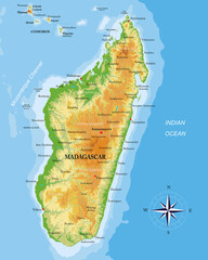 Madagascar highly detailed physical map