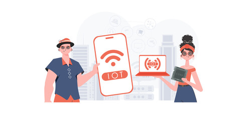 IoT concept. Internet of Things Team. Good for websites and presentations. Vector illustration.