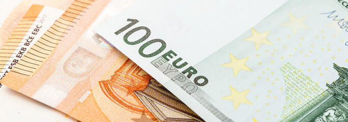 Euro money as a background, different notes of euro banknotes