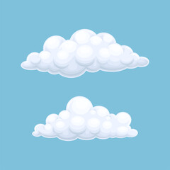 White cumulus clouds on blue sky. Nature weather symbols vector illustration