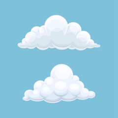 Abstract white fluffy clouds on blue sky. Nature weather elements vector illustration