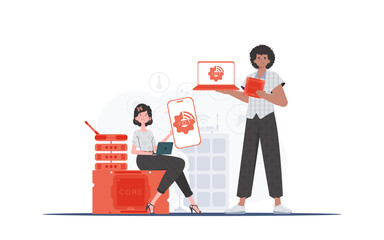 IOT and automation concept. Internet of Things Team. Good for presentations and websites. Vector illustration in trendy flat style.