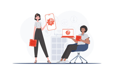 IOT and automation concept. Internet of Things Team. Good for presentations and websites. Vector illustration in flat style.