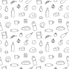 Food seamless pattern vector illustration, hand drawing doodles