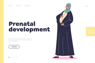 Prenatal development concept of landing page with arab woman pregnant