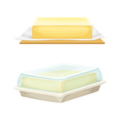 Set of bricks of butter in butter dishes vector illustration