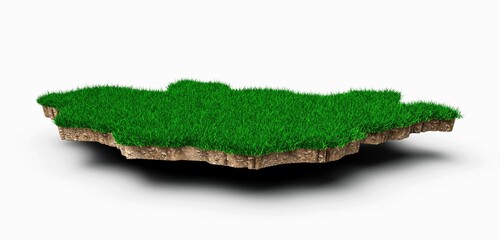 3d illustration of a Mongolia Map soil land geology cross-section with green grass - Powered by Adobe