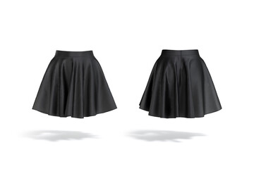 Blank black women mini skirt mockup, front and back view