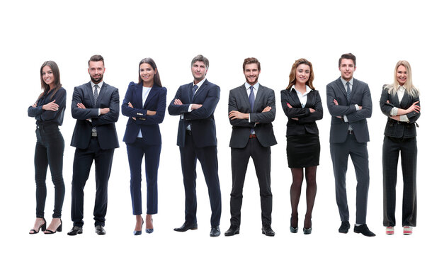 group of successful employees standing in a row