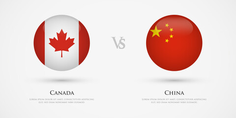 Canada vs China country flags template. The concept for game, competition, relations, friendship, cooperation, versus.