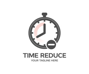 Time reduce, Stopwatch cross logo design. Remove time, time saving vector design and illustration.
