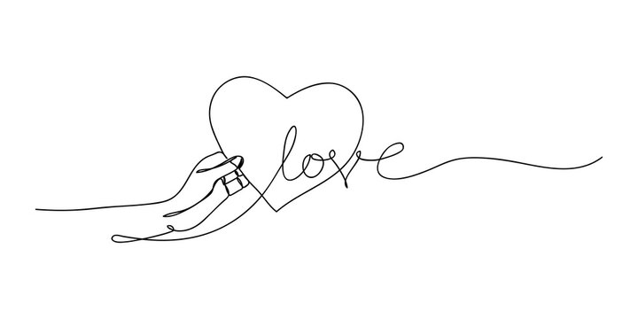 Continuous one line drawing, Health care hands holding heart. design poster art print. vector illustration