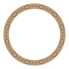 Ethnic frame. Round border with South Western native pattern. Circle frame. Vector illustration.