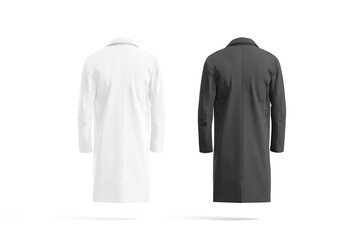 Blank black and white wool coat mockup, back view