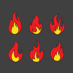 Fire flames flat design. Fire flame icons vector.