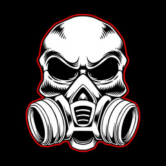 Skull head logo wearing gas mask vector illustration