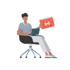 A man holds an IoT logo in his hands. Internet of things concept. Isolated. Vector.