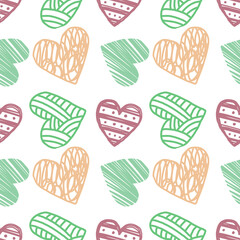 Stylish graphic seamless pattern with hand-drawn hearts. Sketchy background for wrapping paper, fabrics, wallpapers, postcards and more