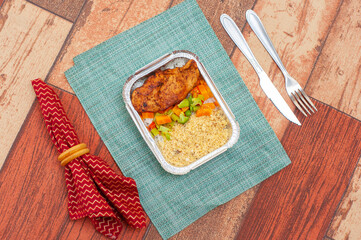 rice with french fries and chicken
