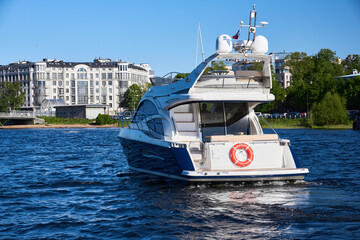 View of the yacht floating on the water