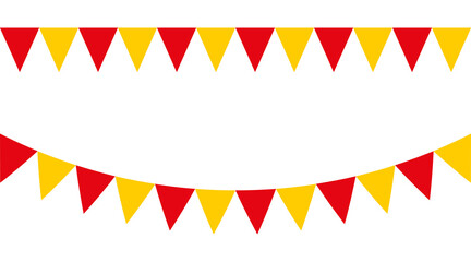 Red and yellow party garlands with pennants. Vector buntings set II. Spanish colors flag.
