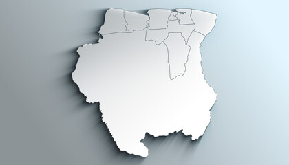 Modern White Map of Suriname with Districts and Territories With Shadow