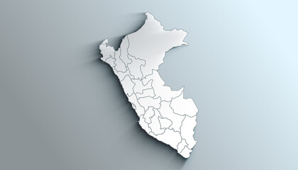 Modern White Map of Peru with Regions and Territories With Shadow