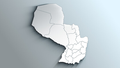 Modern White Map of Paraguay with Departments and Territories With Shadow