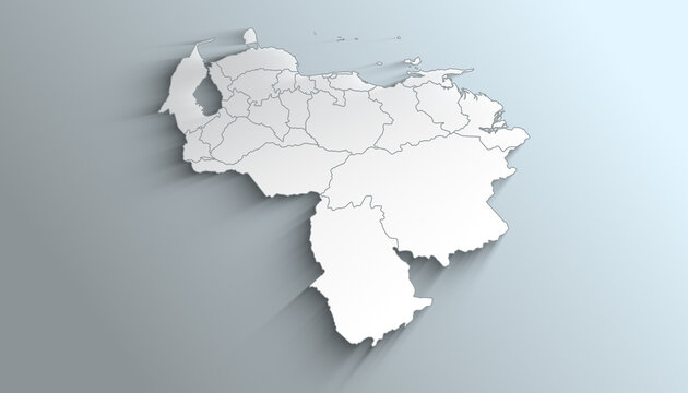 Modern White Map of Venezuela with States and Territories With Shadow