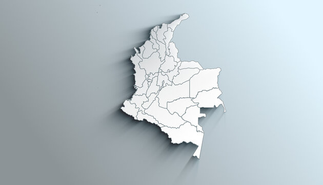 Modern White Map of Colombia with Departments and Territories With Shadow